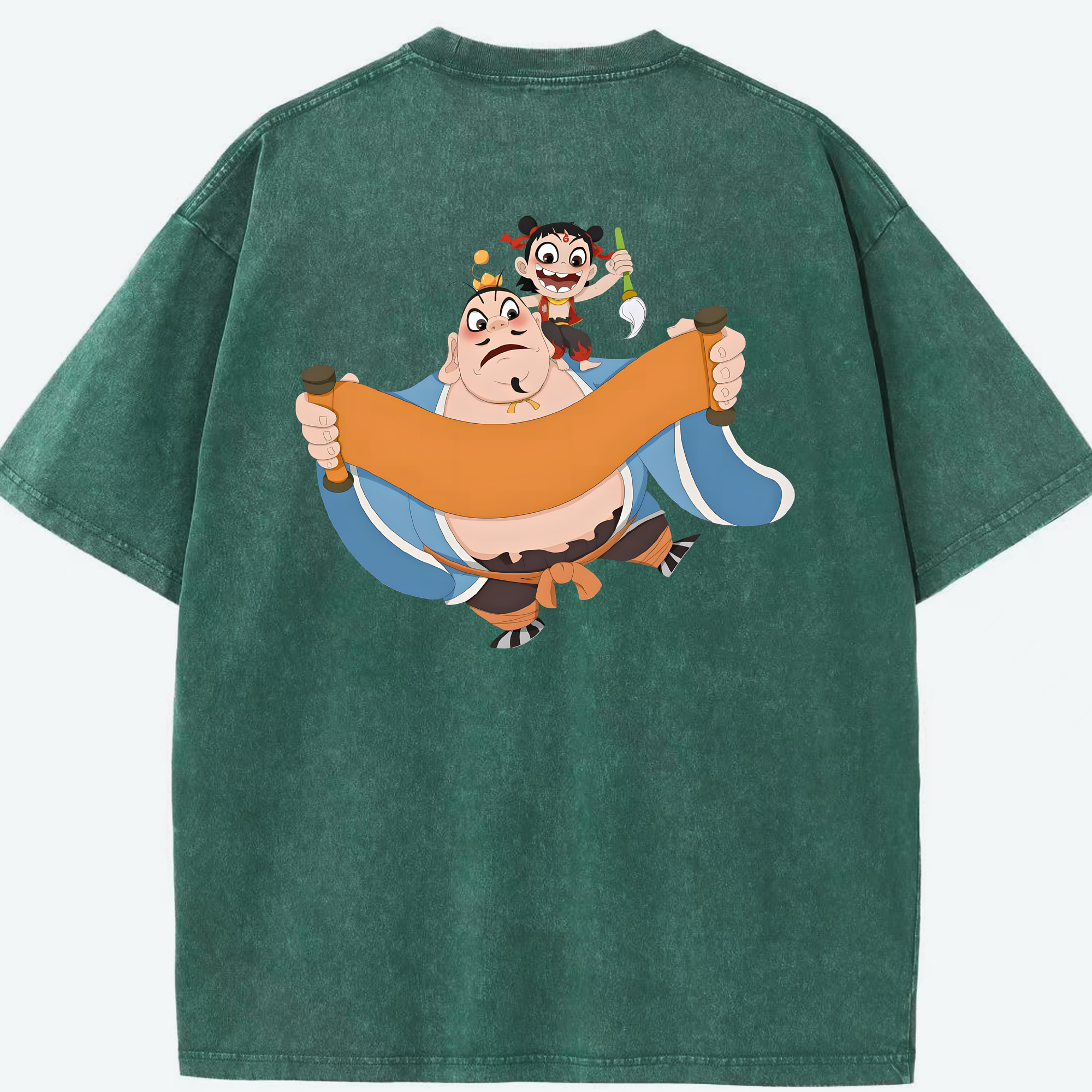 （画像用） Ne Zha 2 ナタ 魔童の大暴れ 綿100% ヴィンテージ風 半袖Tシャツ（背面プリント）